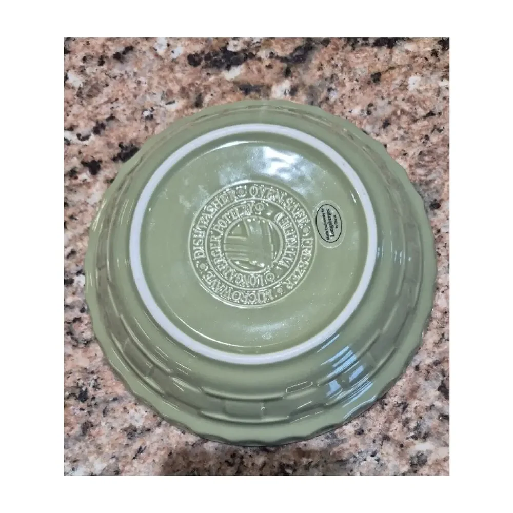 Longaberger Small Pie Plate Olive Green Ceramic Serving Bowl 7 1/4